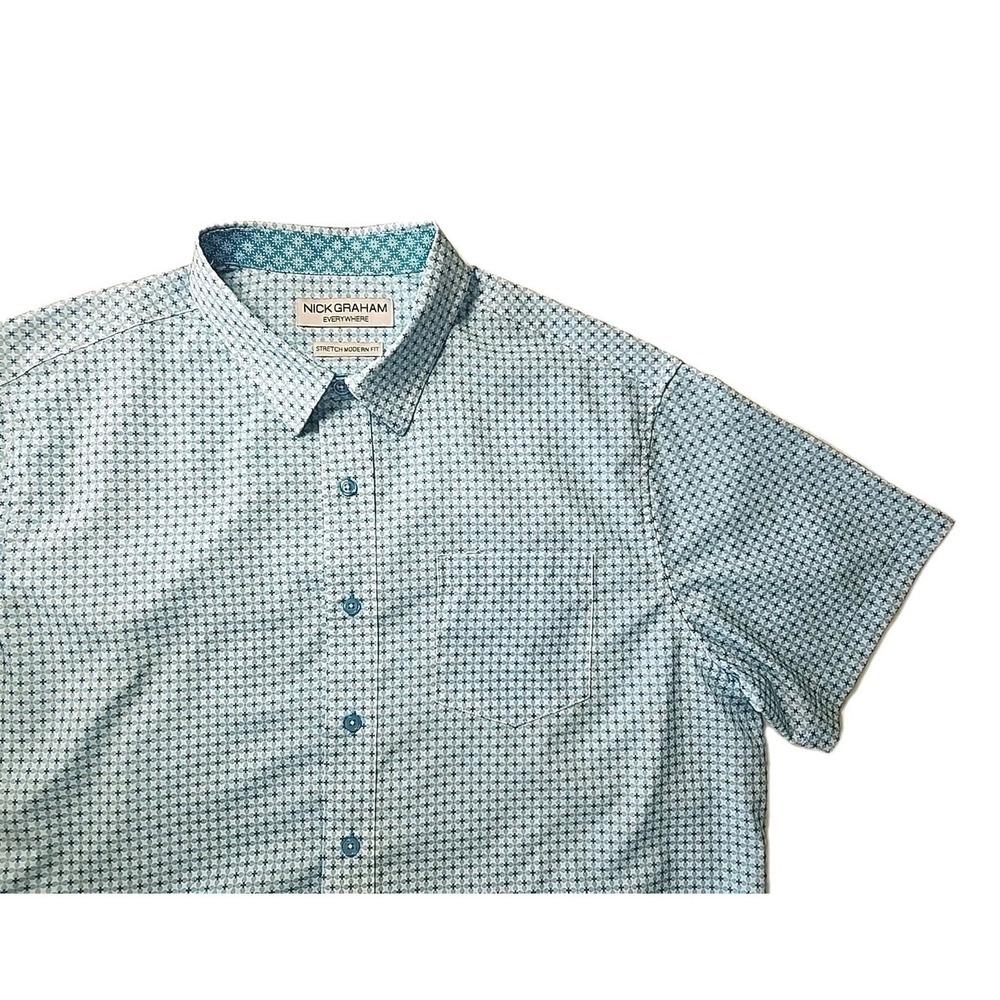 Nick Graham Everywhere Men's XL Performance Sport Short Sleeve Button Blue AOP